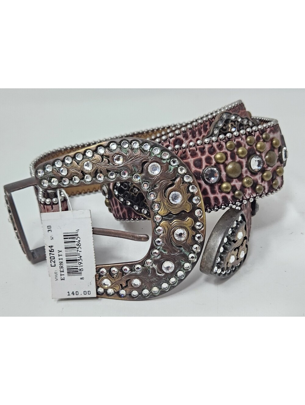 Justin Western Studded Belt Bling Rhinestone Patina Leather 30 C20764 Cowgirl